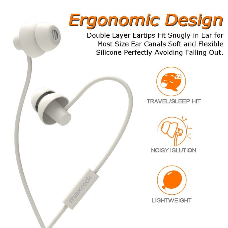 MAXROCK Sleeping Headphones, in-Ear Soundproof Earplug Soft Earbuds with Mic Noise Cancelling Sleep Earphones Earpods for Side Sleeper, Insomnia, Snoring, Air Travel, Bedtime Listeningâ€¦ (White) - Image 2